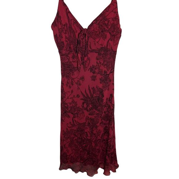 Vintage Betsey Johnson Women's Y2K 100% Silk Red Floral Ruffle Midi Dress Sz 12‎ - Picture 1 of 7